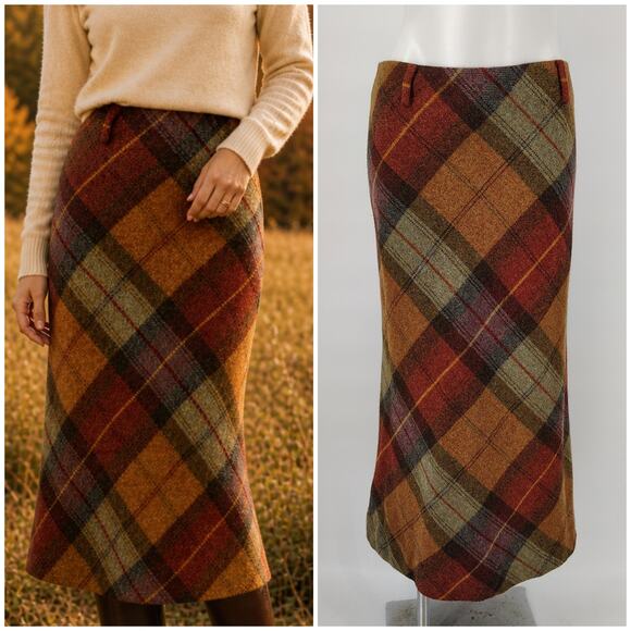 Ralph Lauren Dresses & Skirts - Ralph Lauren Wool Plaid Midi Skirt Size 4 Fall Bias Cut Vintage Style